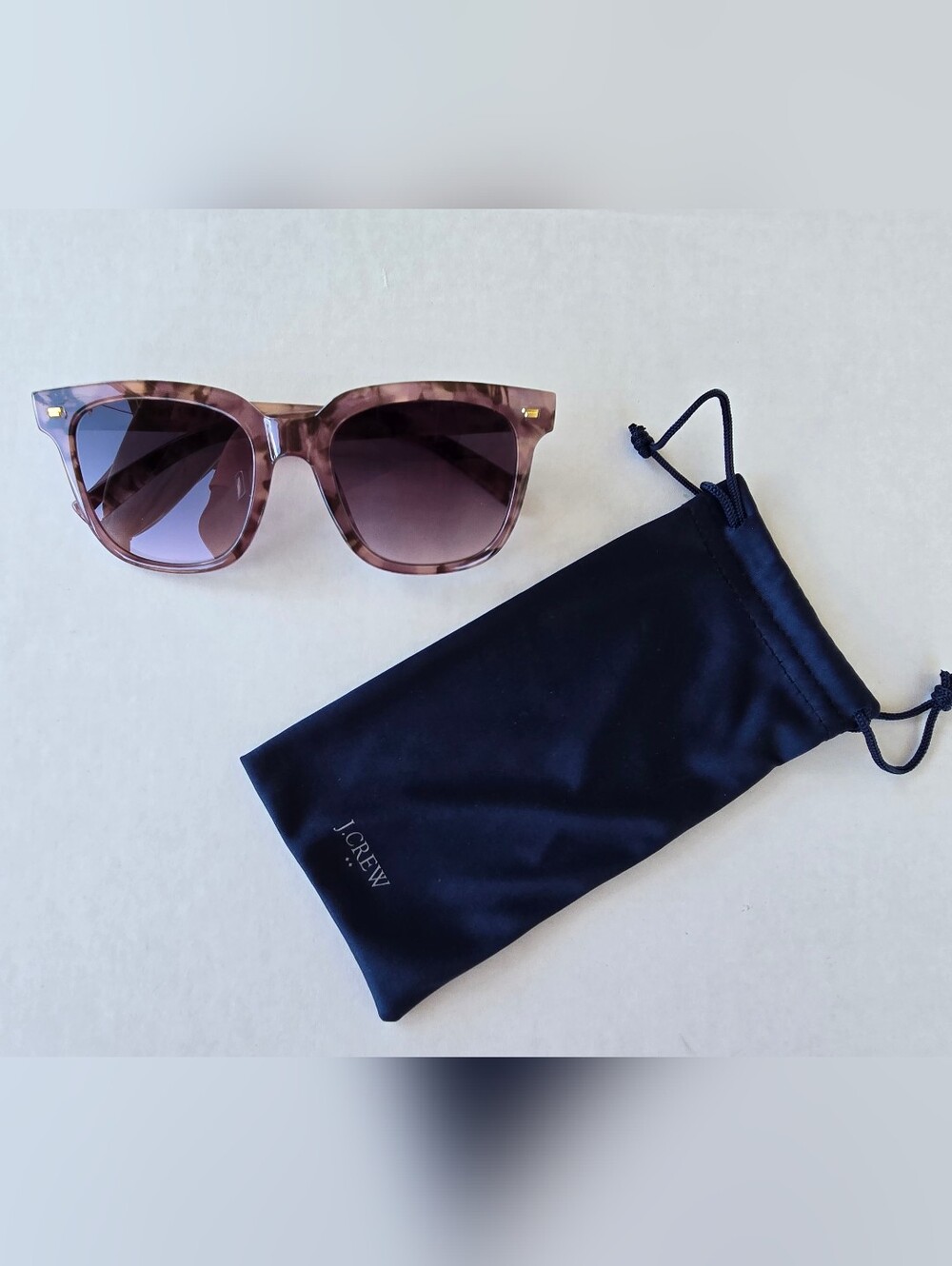 J.CREW Pink Square Tortoiseshell Oversized Sunglasses With Matching Pouch